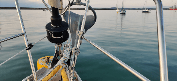 Rustler 36 for sale. image of Manson Supreme anchor at bow