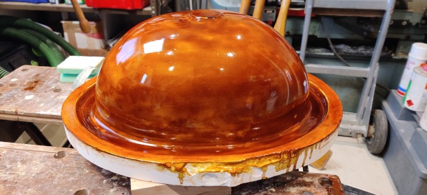 Shellac on mould ready for first glassfibre stage